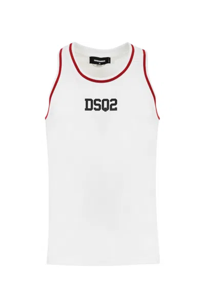 Shop Dsquared2 Tank Top With Dsq2 Logo In Bianco