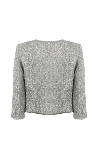 Shop Elisabetta Franchi Lurex Tweed Jacket With Pendants In Argento