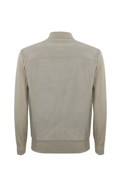Shop Barba Napoli Truman Jacket In Leather And Knit In Ghiaccio