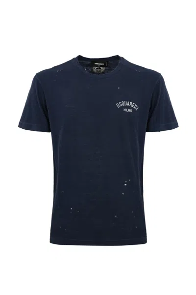 Shop Dsquared2 Perforated T-shirt With Logo In Blu