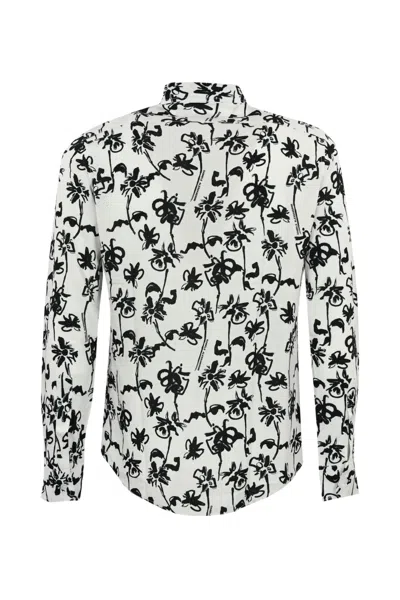 Shop Daniele Alessandrini White/black Floral Patterned Shirt In Bianco/nero