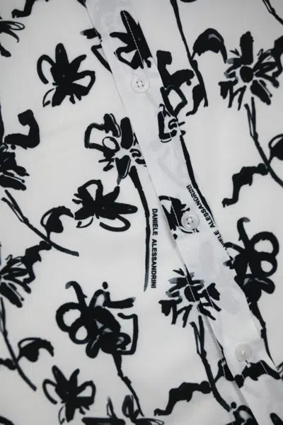 Shop Daniele Alessandrini White/black Floral Patterned Shirt In Bianco/nero