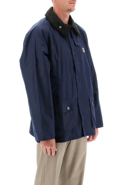 Shop Barbour Maison Kitsuné Beaufort Waxed Jacket In Indigo (blue)