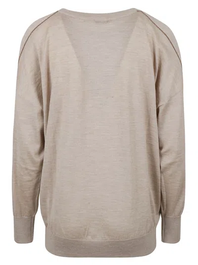 Brunello Cucinelli Embellished Sided Rib Sweater In Gobi