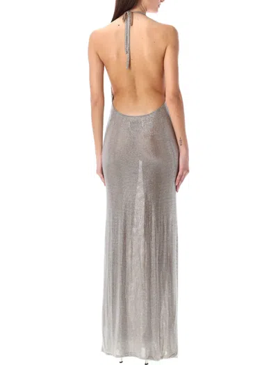 Shop Giuseppe Di Morabito Micro Rhinestones Long Dress In Beige Silver Crystal