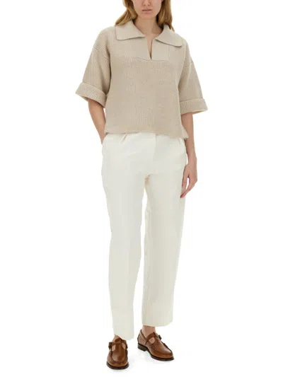 Shop Margaret Howell Cotton Pants In Bianco