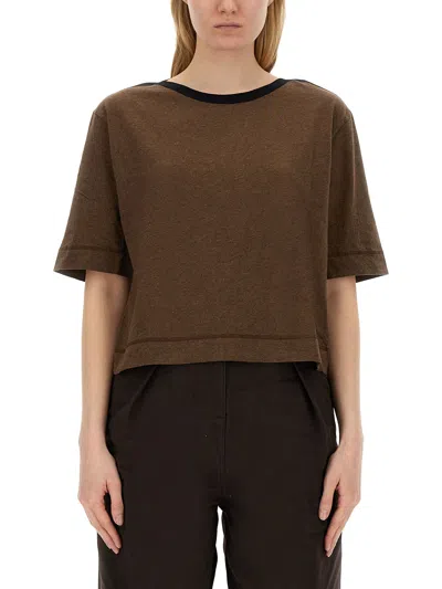 Shop Margaret Howell Cropped T-shirt In Marrone