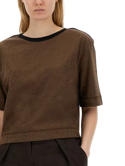 Shop Margaret Howell Cropped T-shirt In Marrone
