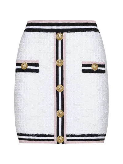 Shop Balmain Skirt In Blanc/noir/blanc/rose