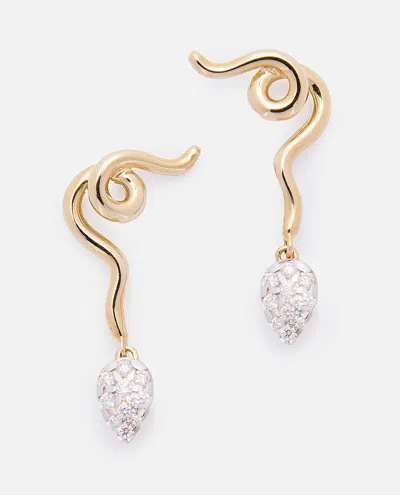 Shop Bea Bongiasca 9k Gold Earrings Vine With Diamonds In Golden