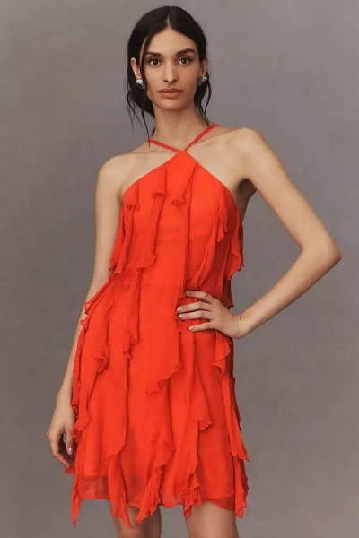 Shop Bhldn Farrah Halter Ruffle Mini Dress In Orange