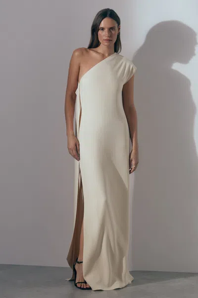 Atelier Off White One-shoulder Drape Back Maxi Dress In Off White