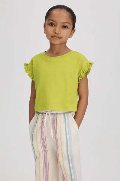 Shop Reiss Saskia - Lime Junior Ruffle Sleeve Cropped T-shirt, Age 6-7 Years
