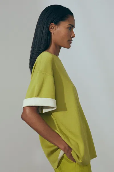 Atelier Green Knitted Silk Blend Top With Cashmere In Green