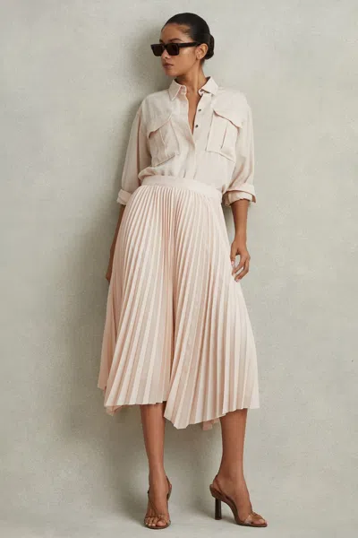 Reiss Blush Pleated Asymmetric Midi Skirt In Blush