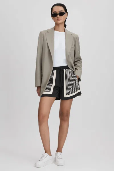Reiss Black Printed Drawstring Shorts In Black