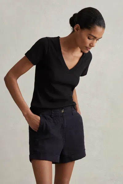 Shop Reiss Demi - Navy Linen Garment Dyed Shorts, Us 4