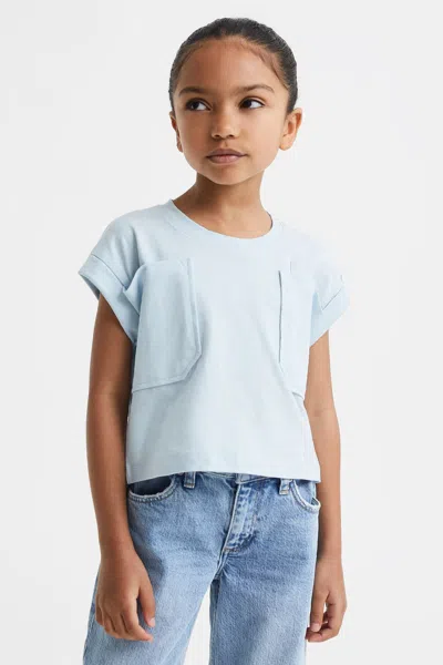 Shop Reiss Lulu - Blue Junior Cropped Cotton Crew Neck T-shirt, Uk 7-8 Yrs