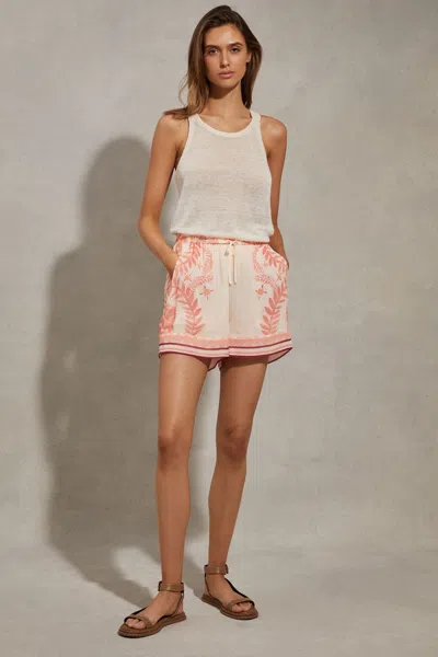 Shop Reiss Chloe - Cream/coral Printed Drawstring Shorts, Us 2
