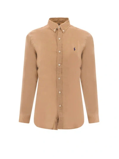 Shop Polo Ralph Lauren Slim Fit Linen Shirt In Brown