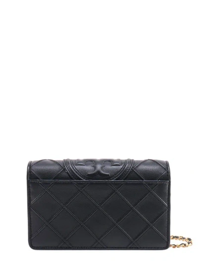 Shop Tory Burch Stitched Leather Wallet With Embossed Logo In Black