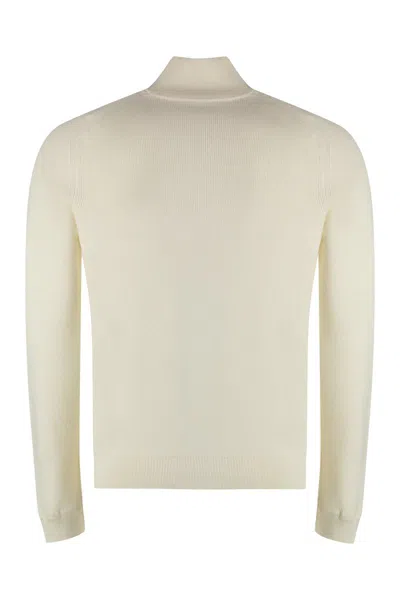 Shop Moncler Cotton Blend Sweater In Panna