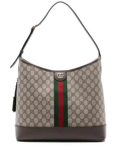 Shop Gucci Brown Medium Ophidia Gg Shoulder Bag In Neutrals