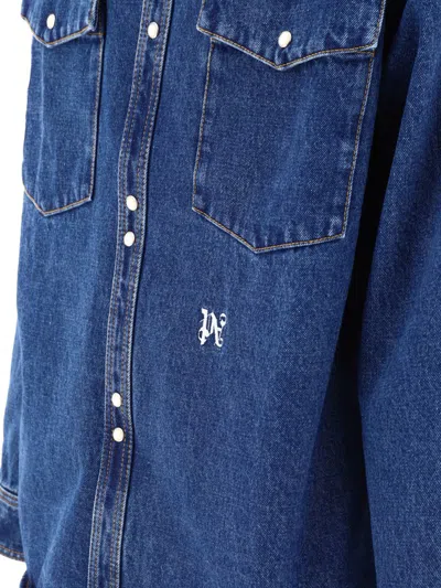 Shop Palm Angels "lw Monogram" Overshirt Jacket In Blue