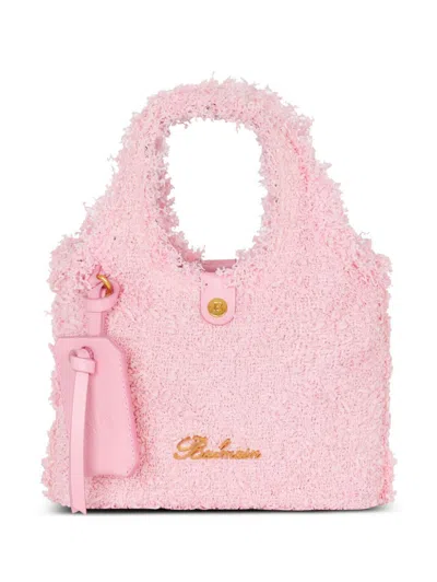 Shop Balmain Pink B-army Grocery Tweed Bag