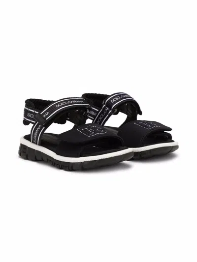 Shop Dolce & Gabbana Kids Black Dg-logo Touch-strap Sandals