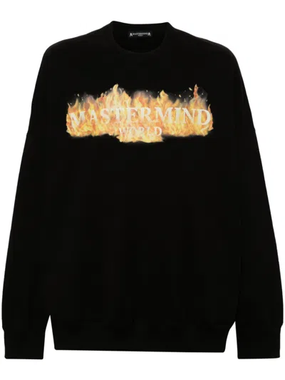 Shop Mastermind Japan Black Fire Logo-print Sweatshirt