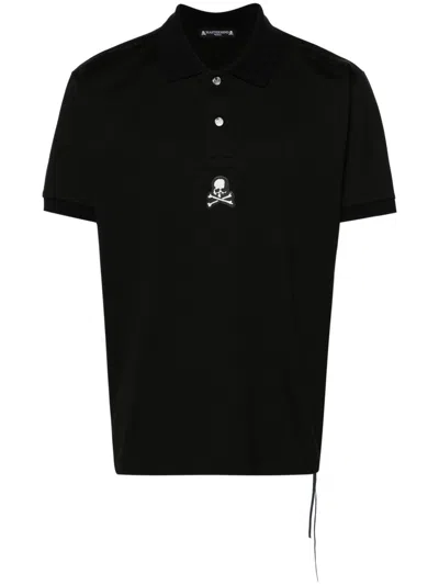 Shop Mastermind Japan Black Skull-appliqué Polo Shirt