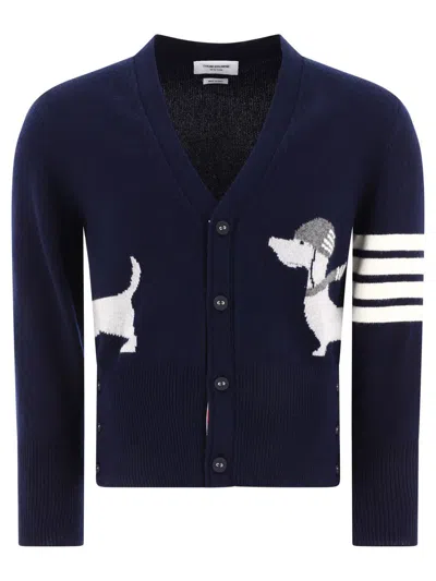 Shop Thom Browne "hector With Hats" Cardigan In Blue