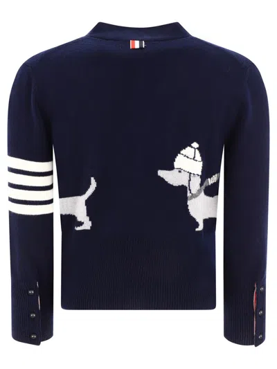 Shop Thom Browne "hector With Hats" Cardigan In Blue