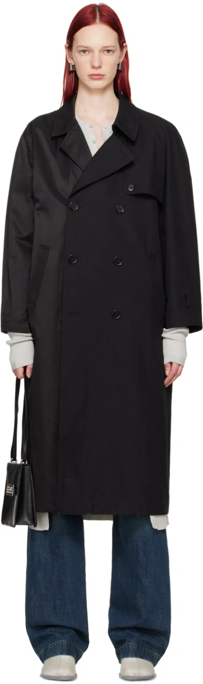 Shop Mm6 Maison Margiela Black Paneled Trench Coat In 961 Black/black