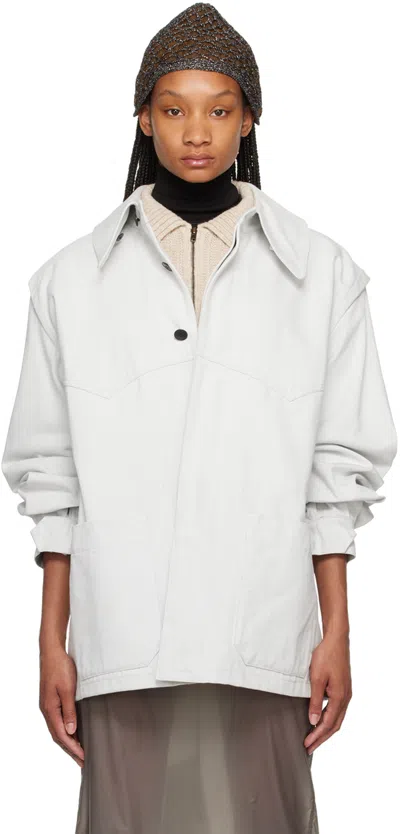 Shop Maison Margiela Off-white Patch Pocket Denim Jacket In 101 Off White