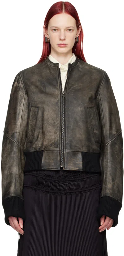Shop Mm6 Maison Margiela Brown Faded Leather Jacket In 143 Brown