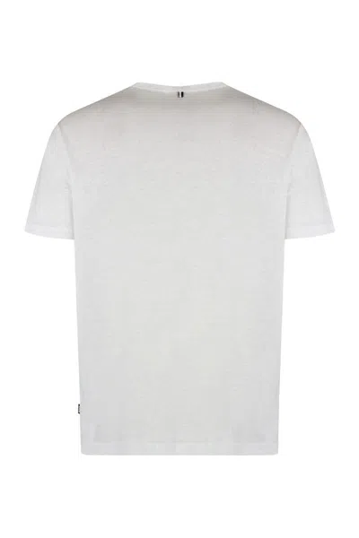 Shop Hugo Boss Boss Linen Crew-neck T-shirt In White