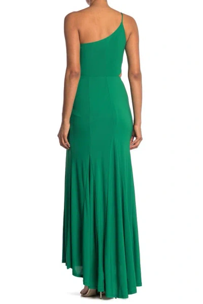 Shop Jump Apparel One-shoulder Side Cutout Gown In Emerald
