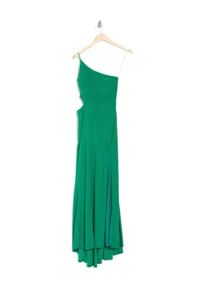 Shop Jump Apparel One-shoulder Side Cutout Gown In Emerald