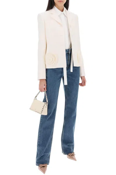 Shop Valentino Crepe Couture Jacket With Floral Appliques In White