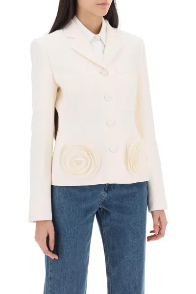 Shop Valentino Crepe Couture Jacket With Floral Appliques In White