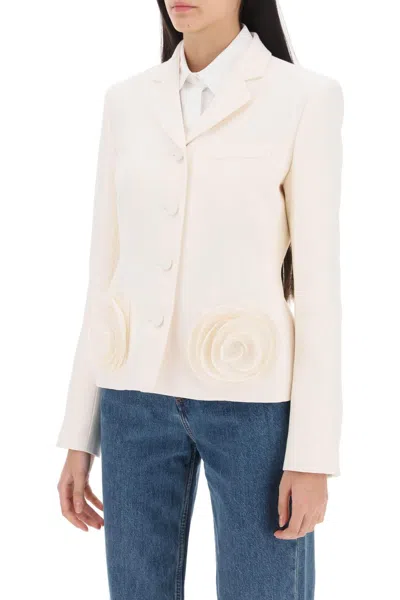 Shop Valentino Crepe Couture Jacket With Floral Appliques In White