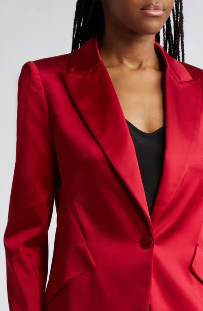 Shop L Agence Chamberlain Colorblock Satin Blazer In Dark Tango Red