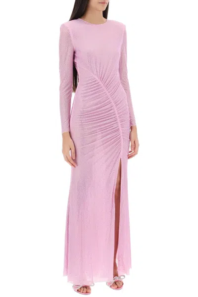 Shop Self-portrait Maxi Dress In Rhinestone-embellished Mesh In Pink