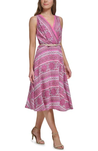 Shop Tommy Hilfiger Handkerchief Print Sleeveless Belted Dress In Carmn Rose