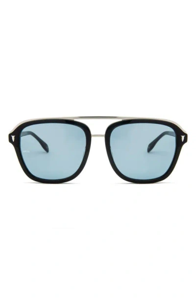 Shop Mita Sustainable Eyewear Lincoln 57mm Square Sunglasses In Shiny Black / Blue