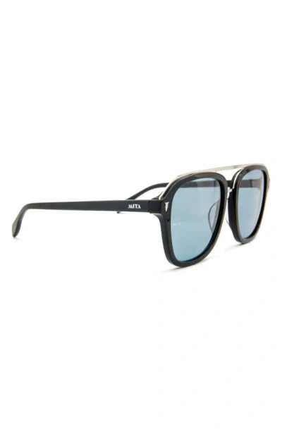 Shop Mita Sustainable Eyewear Lincoln 57mm Square Sunglasses In Shiny Black / Blue