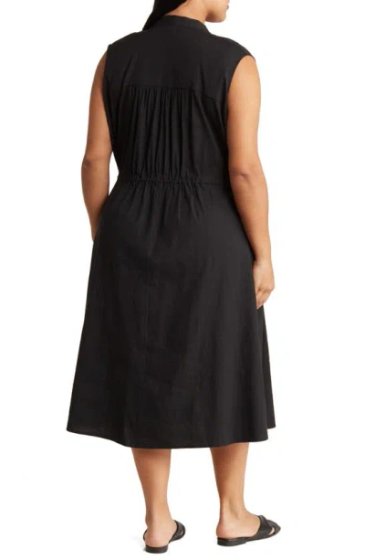 Vince Sleeveless Linen Blend Midi Dress In Black