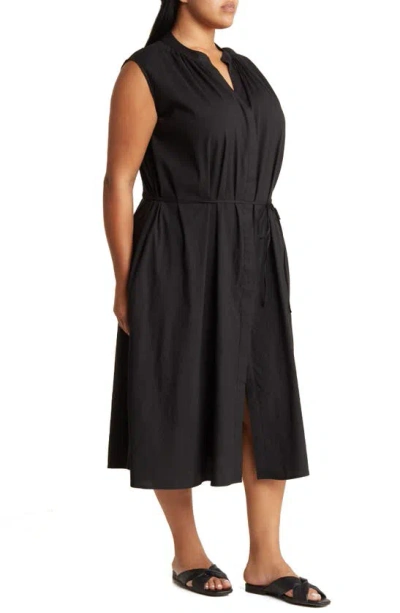 Vince Sleeveless Linen Blend Midi Dress In Black